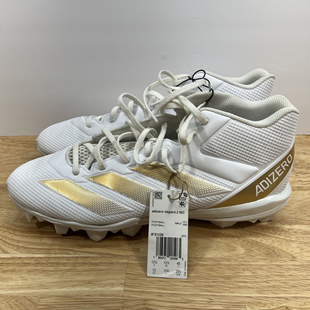 Adidas Adizero Impact.2 Mens Shoes Size 13 White Gold Lace-Up‎ Football Cleats
